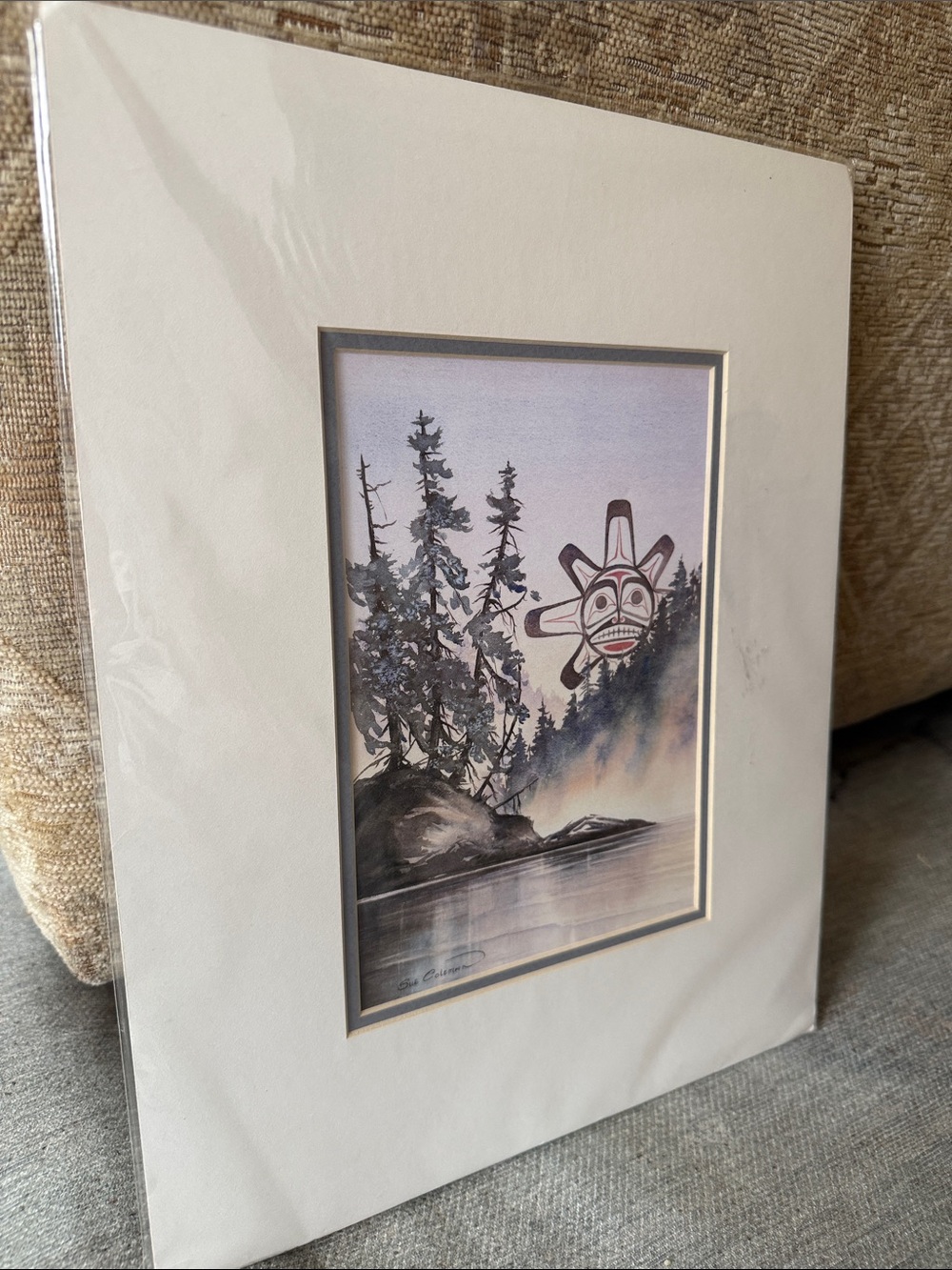 Sue Coleman Matted Art White Mat-Framed Indigenous Nature Print “The Sun”